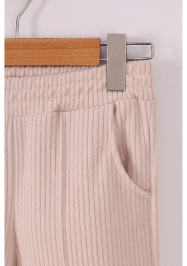 Monox Kız Çocuk Trend Nakışlı Tarz Fitilli Polar Takım Bej