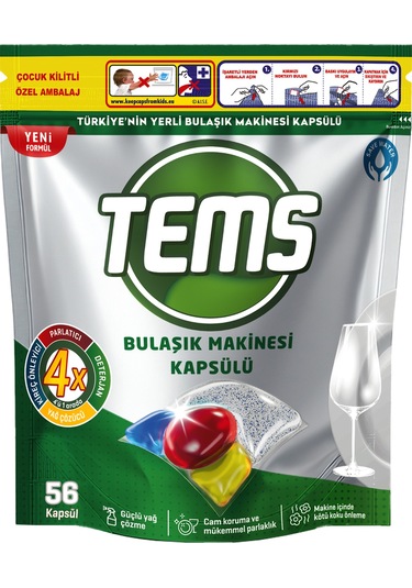 Tems 4 Etkili Bulaşık Makinesi Kapsül Deterjanı 56 Tablet