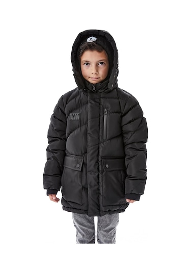 Benitto Kids Erkek Çocuk Kapüşonlu Kalın Kışlık Mont 51335 Siyah