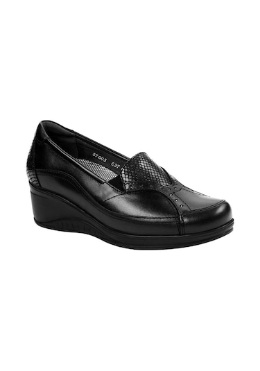 Forelli 57603-G Rosa Siyah Kadın Comfort Deri Ayakkabı Siyah