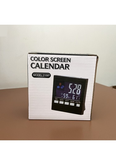 Gajeena Ev İçin Sıcaklık Nem Ölçer, Led Sesli Arka Işık, Renkli Ekran Takvim Ve Alarm Saat - Siyah 2159t Çok Renkli
