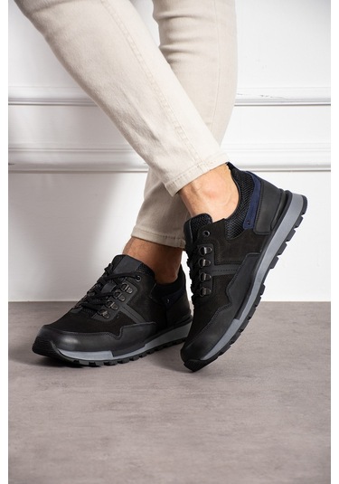 Albishoes Erkek Hakiki Deri Kaymaz Taban Suya Dayanıklı Kışlık Outdoor Anatomik Trekking Ayakkabı Siyah