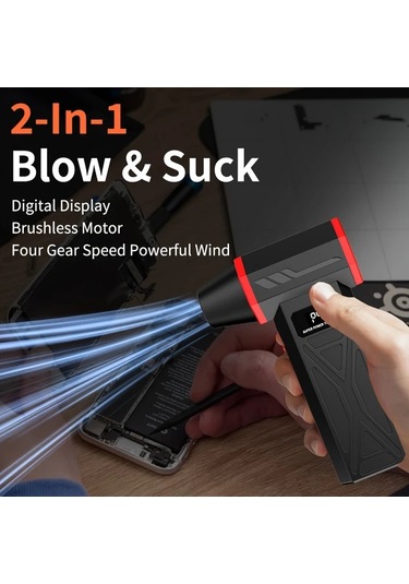 Fochsia Aicevoos Şarj Edilebilir Yüksek Hız Turbo Jet Fan Toz Üfleme Aleti Vakum Aksesuarlı Siyah