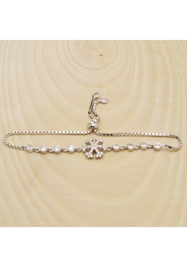 Taşlı Kar Tanesi Gümüş Bileklik Asansör Kilitli Wsb103