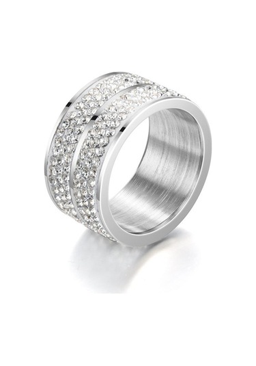 Beyaz Yeni Titanyum Çelik Altı Sıralı Tam Zirkon Yüzük Avrupa Ve Amerika Moda Paslanmaz Çelik Çift Kakma Zirkon Yüzük El Aksesuarları 13