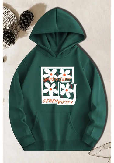 Iridescent Serendipity Baskılı Oversize Sweatshirt Yeşil