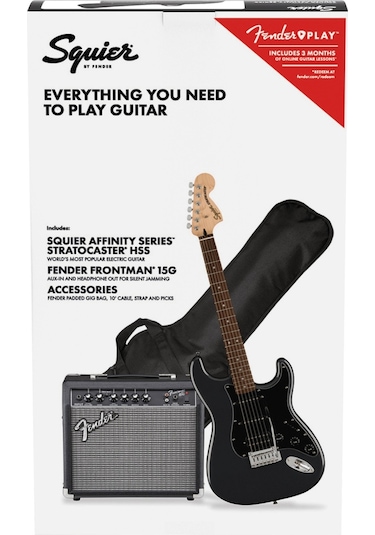 Squier Affinity Strat Hss Frontman 15g Amp Charcoal Frost Metallic Elektro Gitar Seti