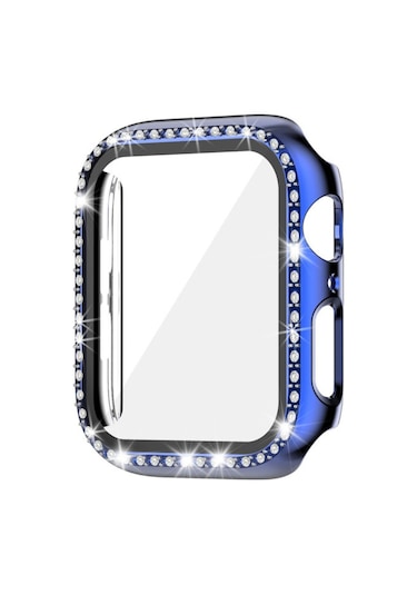 Apple Uyumlu  Watch 7 41 MM Tek Sıra Parlak Taşlı Rubber Kasa Kapak