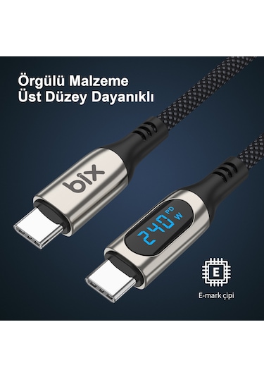 Bix BXCC243 Type-c To Type-c 240 W 480 Mbps Şarj Ve Data Kablosu