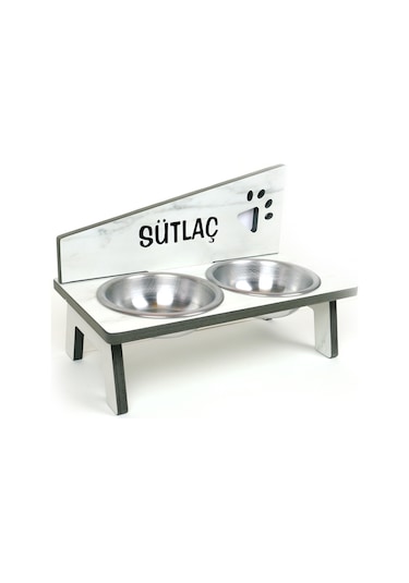 Realwood Suya Dayanıklı İsim Baskılı Çelik Kaseli Kedi Köpek Mama Stantı