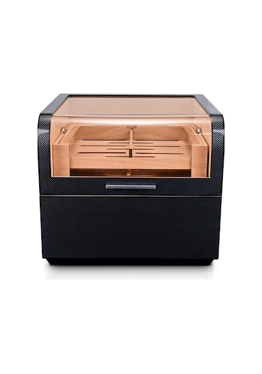 Cigarloong Karbon Desen Camlı Katlı Humidor Puro Kutusu 150s