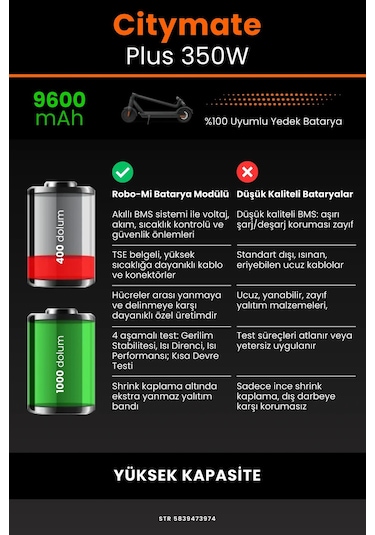Citymate Plus 350w / 36v 9600mAh Elektrikli Scooter Bataryası