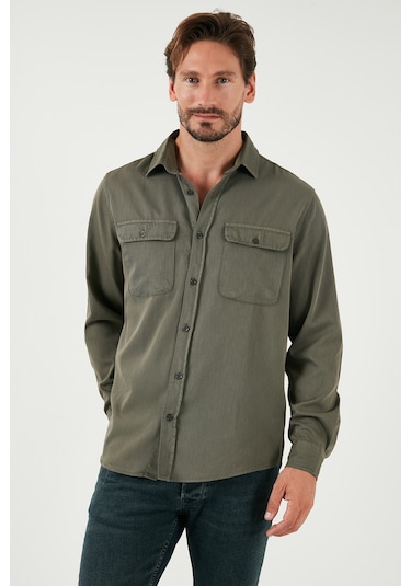 Buratti Pamuklu Çift Cepli Regular Fit Erkek Gömlek Cf25W128858 Haki