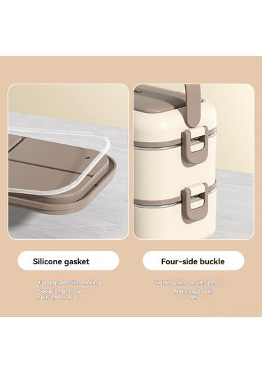 Xindoker 304 Paslanmaz Çelik Çift Katlı Isı Tutucu Yemek Kutusu, Su Enjeksiyonu İle Isınabilir, Sıvı Geçirmez, Çatal Kaşık Dahil, Kahverengi