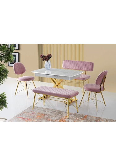 Retro Ayaklı Babyface Kumaşlı Bench Puf Pembe