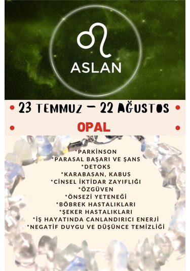 Gümüştel El Sanatları Sertifikalı Burç Taşı Aslan Burcu Opal Taşı Bileklik Çok Renkli