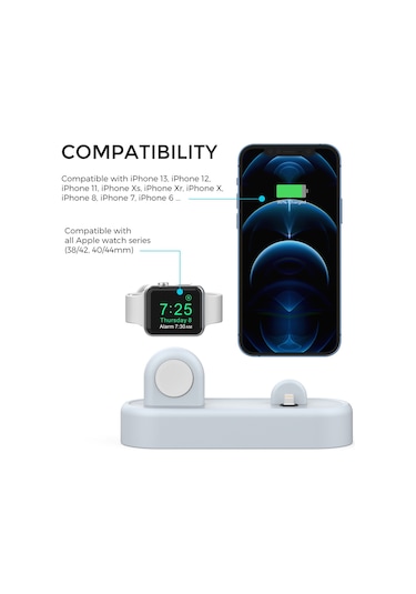 Cbtx Pt56-s İphone 12/13/14/ iOS Uyumlu Watch Stand Tutacağı 2'si 1 Arada Şarj Ünitesi ve Kablo Adaptörü Bebek Mavisi