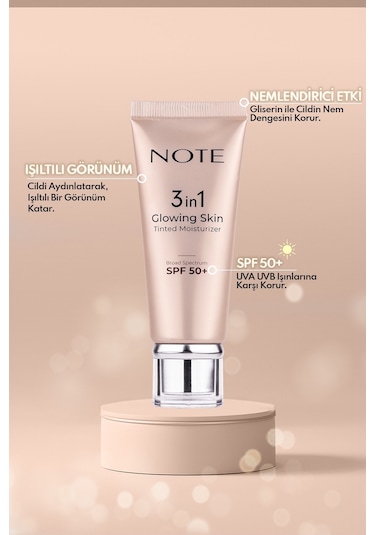 Note Cosmetics Cosmetics 3 in 1 Glowing Skin Tinted Moisturizer SPF50 Işıltılı Aydınlatıcı Krem 30 ML