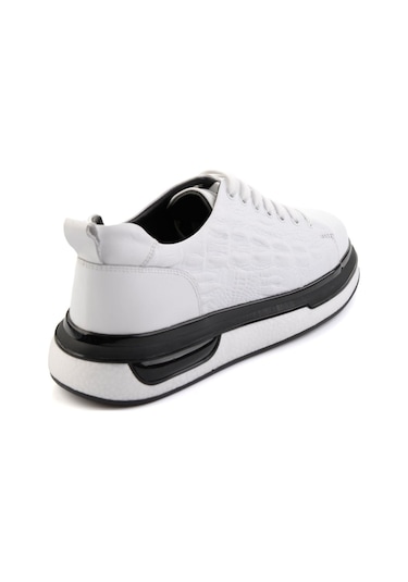 Bambi Beyaz Baskılı Hakiki Deri Erkek Sneaker E01811038003 Beyaz