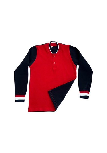 Çocuk Pamuklu Yumuşak Dokulu Hakim Yaka Kırmızı Arkası Lacivert Sweatshirt Kırmızı