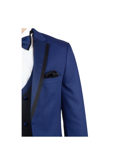 Lacivert Gabardin Mono Yaka Astarlı Yelekli 6 Drop Slim Fit Dar Kesim Smokin Damatlık 1001190153-Lacivert Lacivert Gabardin Mono Yaka Astarlı Yelekli 6 Drop Slim Fit Dar Kesim Smokin Damatlık 1001190153-Lacivert