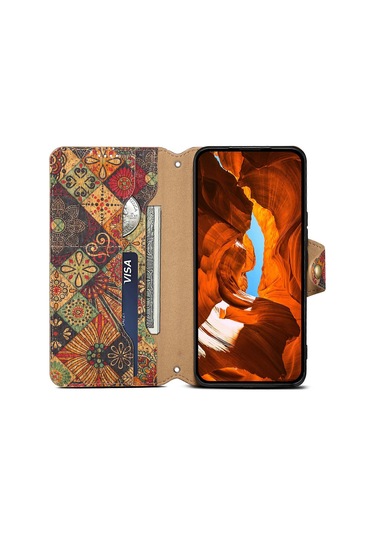 İphone Uyumlu 15 Plus Kılıf Çiçek Baskılı Pu Deri Cüzdan Kart Yuvaları Telefon Kılıfı