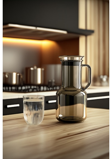 Isıya Dayanıklı Cam Sürahi 1.8 Litre Füme Renk, Borosilikat, Süzgeçli Kapaklı
