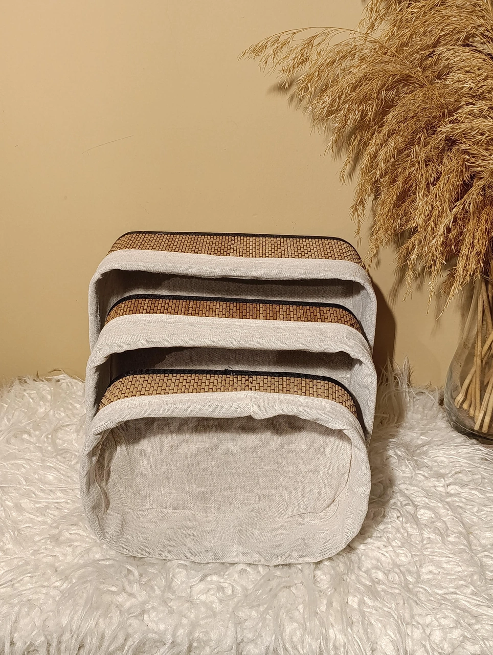 3'lü Bambu İçi Bezli Kutu / Organizer / Düzenleyici Diğer