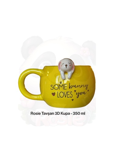 Tavşan Figürlü 3d Seramik Kupa 350 Ml Sarı - Beyaz