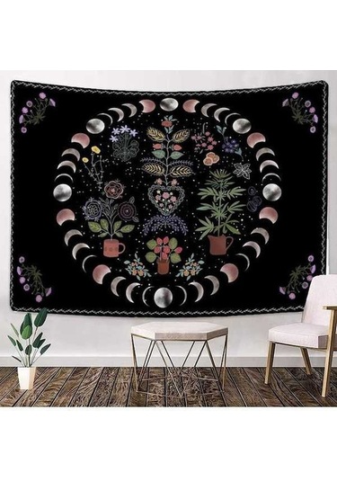 Novahub Boho Ay Ve Güneş Duvar Sanatı Bitki Goblen, Mandala Estetik Asılı Halılar, Yatak Odası Dekorasyon Aksesuarları Battaniye