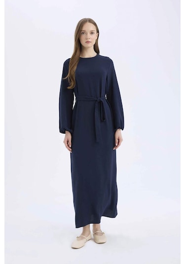 DeFacto Regular Fit Bisiklet Yaka Basic Düz Kuşaklı Aerobin Uzun Kollu Elbise E5268AX25SPNV135 DeFacto Regular Fit Bisiklet Yaka Basic Düz Kuşaklı Aerobin Uzun Kollu Elbise E5268AX25SPNV135