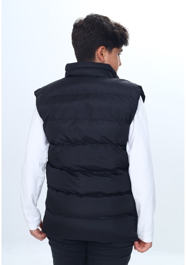 Toontoy Erkek Çocuk Su İtici Dik Yaka Fermuarlı Cepli Şişme Yelek Siyah