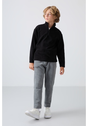 Tommy Life Siyah Kalın Yumuşak Dokulu Standart Fit Nakışlı Polar Erkek Çocuk Sweatshirt - 11221 Siyah