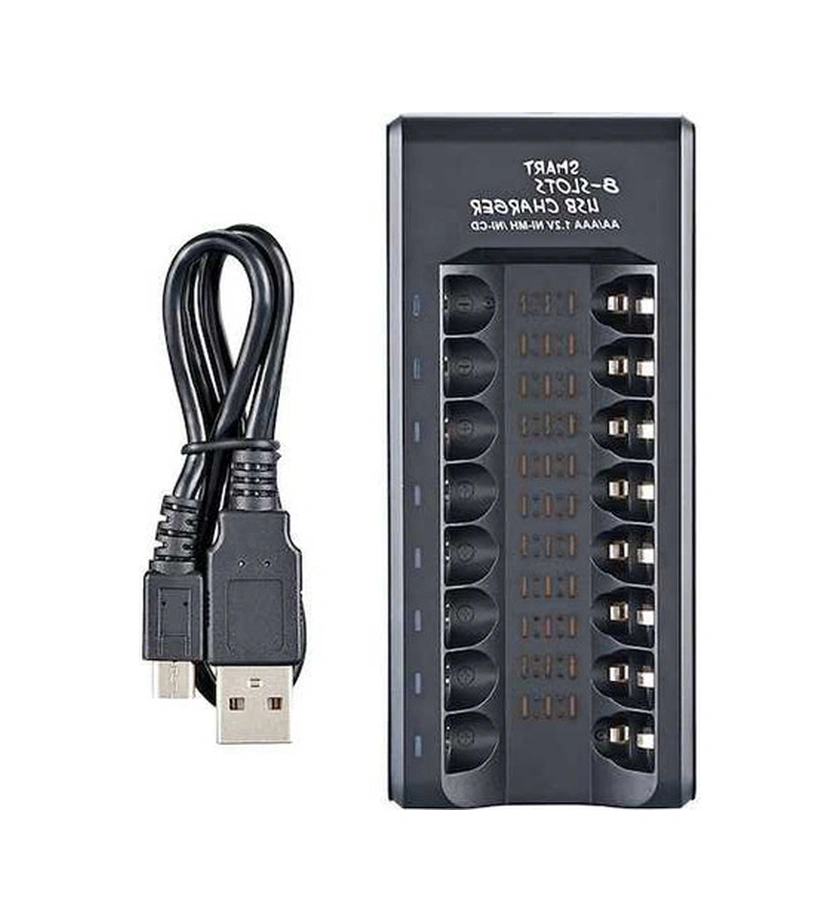 Tongxida Siyah 8 Lü Ni-mh Pil Şarj Cihazı, 1.2v Aa/aaa Pil Desteği, Tam Şarjda Otomatik Kapanır, Usb 5v 2a Hızlı Şarj