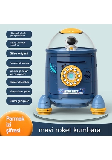 Mengtuo Roket Şifre Kumbara Parayı Yalnızca İçeri Ve Dışarı Otomatik Olarak Yuvarlar Simülasyon Parmak İzi Çocuk Kumbarası Temel Sürüm Mavi Ep