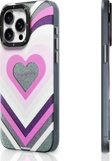 İphone 14 Pro Max Uyumlu Kılıf Magsafe Şarj Özellikli Youngkit Star Dazzle Serisi Kapak Pembe