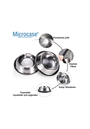 Microcase Kedi Köpek Metal Mama ve Su Kabı AL3118 22 CM 2 x 500 ML