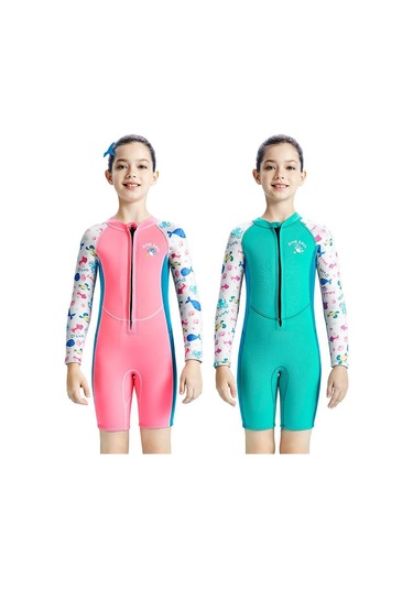 Dalış Ve Yelken 2.5 Mm Tek Parça Uzun Kollu Çocuk Sıcak Mayo Kalınlaşmış Anti-soğuk Sörf Ve Şnorkel Şort Pembe