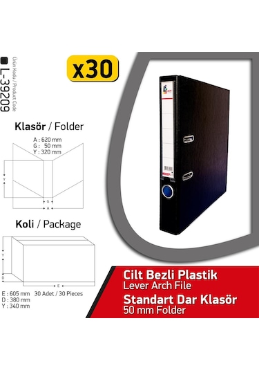 Laçin Klasör Siyah Dar 30 Adet 1 Koli