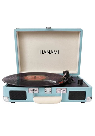 Hanamı Hem Sarjlı Hem Bluetoothlu Tüm Plakları Çalan Pikap Mavi