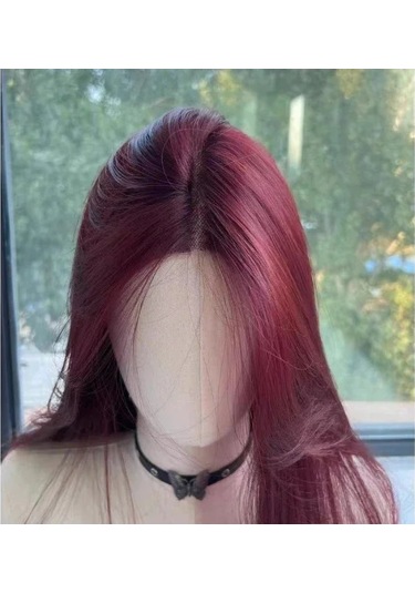 Kırmızı Peruk Uzun Düz Dantel Ön Peruk Kadın İçin Doğa Sentetik Diğer