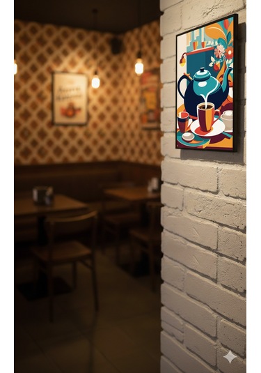 Retro Çaydanlık Ve Fincan Tablosu Modern Pop-art Mutfak Dekoru Canlı Renkli Çay Poster