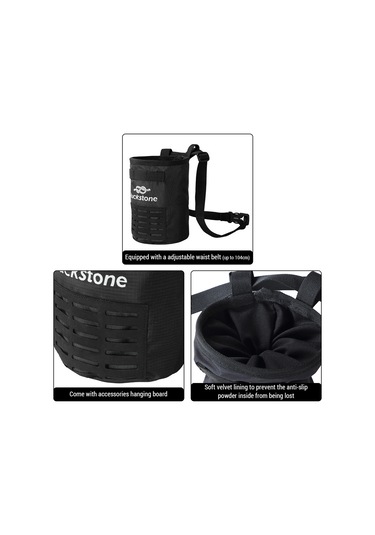 Vkemall Kaya Tırmanma Ve Kamp İçin Anti Kayma Kuru Eller Toz Çantası, Bel Bağlı Poliester Torba + Toz Fırça Siyah