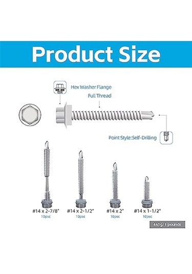 Xurunkeji 40 Adet 14 X 1-1/2 İnç İla 2-7/8 İnç Metal, Paslanmaz Çelik Sac Vidalar, İnşaat Ve Onarım İçin Kendiliğinden Delinebilen Vidalar 17x14x3cm