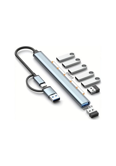 Meridiangoods 7'li 2'si 1 Arada Usb C Hub Uzun Şerit Bağlantılı Usb 3.0 Ve Usb C Dönüştürücü