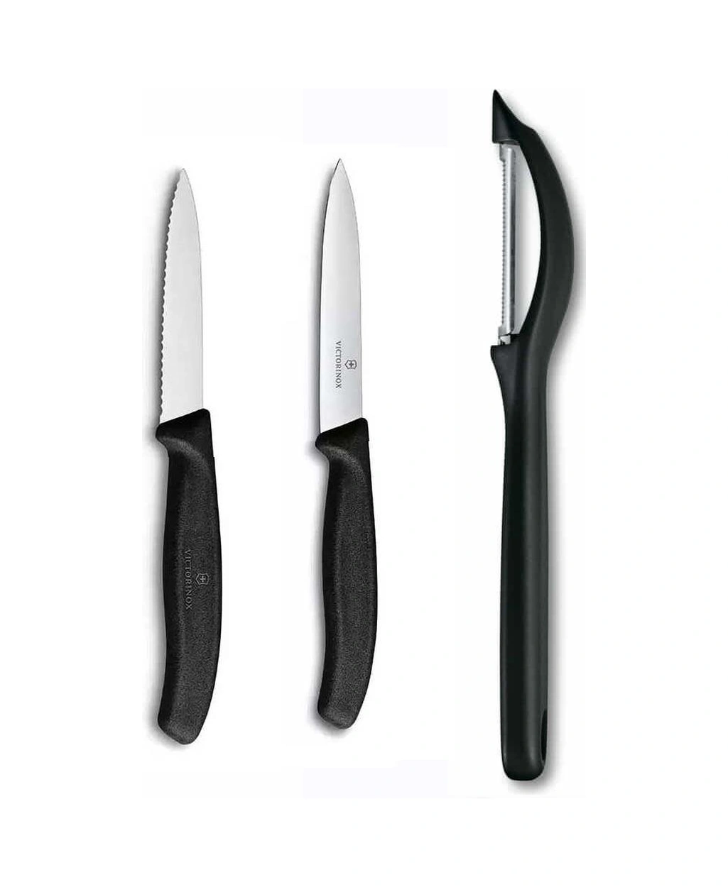 Victorinox Domates Soyacağı - 10 Cm Düz Ve Tırtıklı Sebze Meyve Bıçağı 3lü Set Siyah