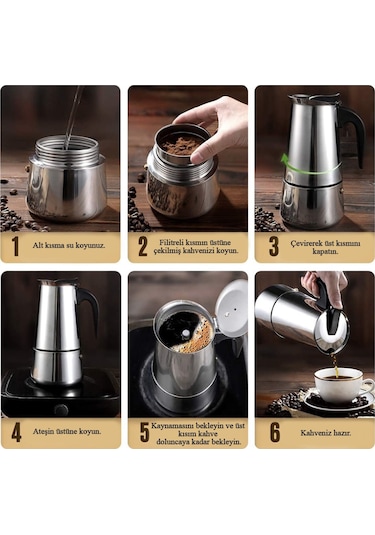 Paslanmaz Çelik Ocak Üstü 9 Cup Fincan Moka Pot Espresso Cin285-9