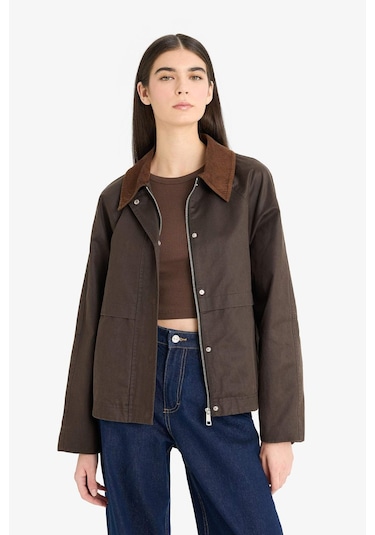 Defacto Su Geçirmez Relax Fit Kontrast Yaka Fermuarlı Mont E8623ax25aubn530 Kahve