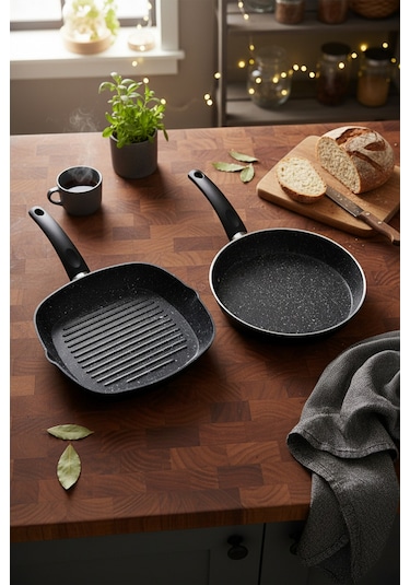 Bernardo Carolin 2 Parça Grill Tava Seti Siyah ( 26 Cm -28 Cm)