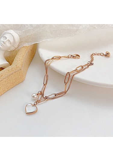 Gümüş Opk Çift Katlı Aşk İnci Paslanmaz Çelik Bileklik Gümüş